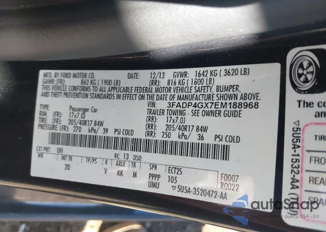 2014 Ford Fiesta St из США, поврежденный, VIN 3FADP4GX7EM188968